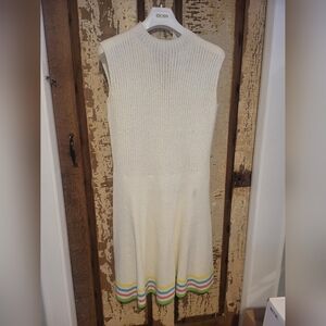 VINTAGE St. John Knit - sleeveless white dress - yellow, turquoise, pink, lime